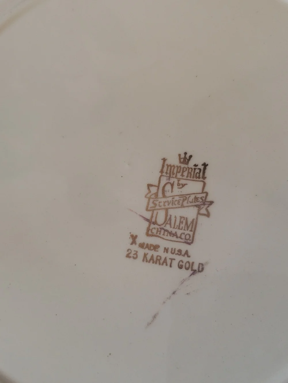 Vtg Imperial By Salem China Co Service Plate - Gold Trim